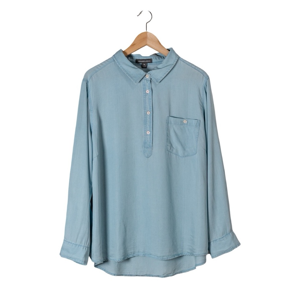 Alexander Jordan Women's Blue Long Sleeve Popover Shirt; 1X